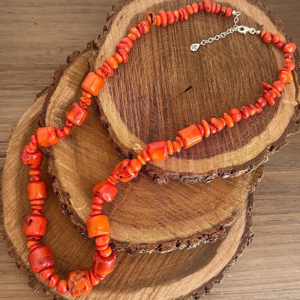 BARSE Dyed Red Coral and Sterling Silver Necklace